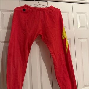 Aviator Nation Kids Red Joggers with Yellow Stripe